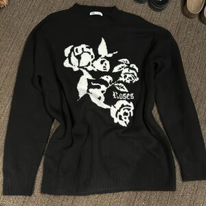 Zara sweater black with white roses detail size large